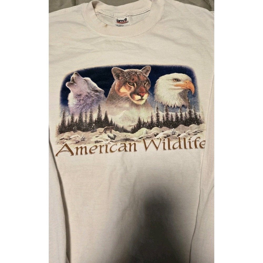 Vintage American Wildlife Shirt Large Wolf Eagle Cougar Nature Long‎ Sleeve Tee